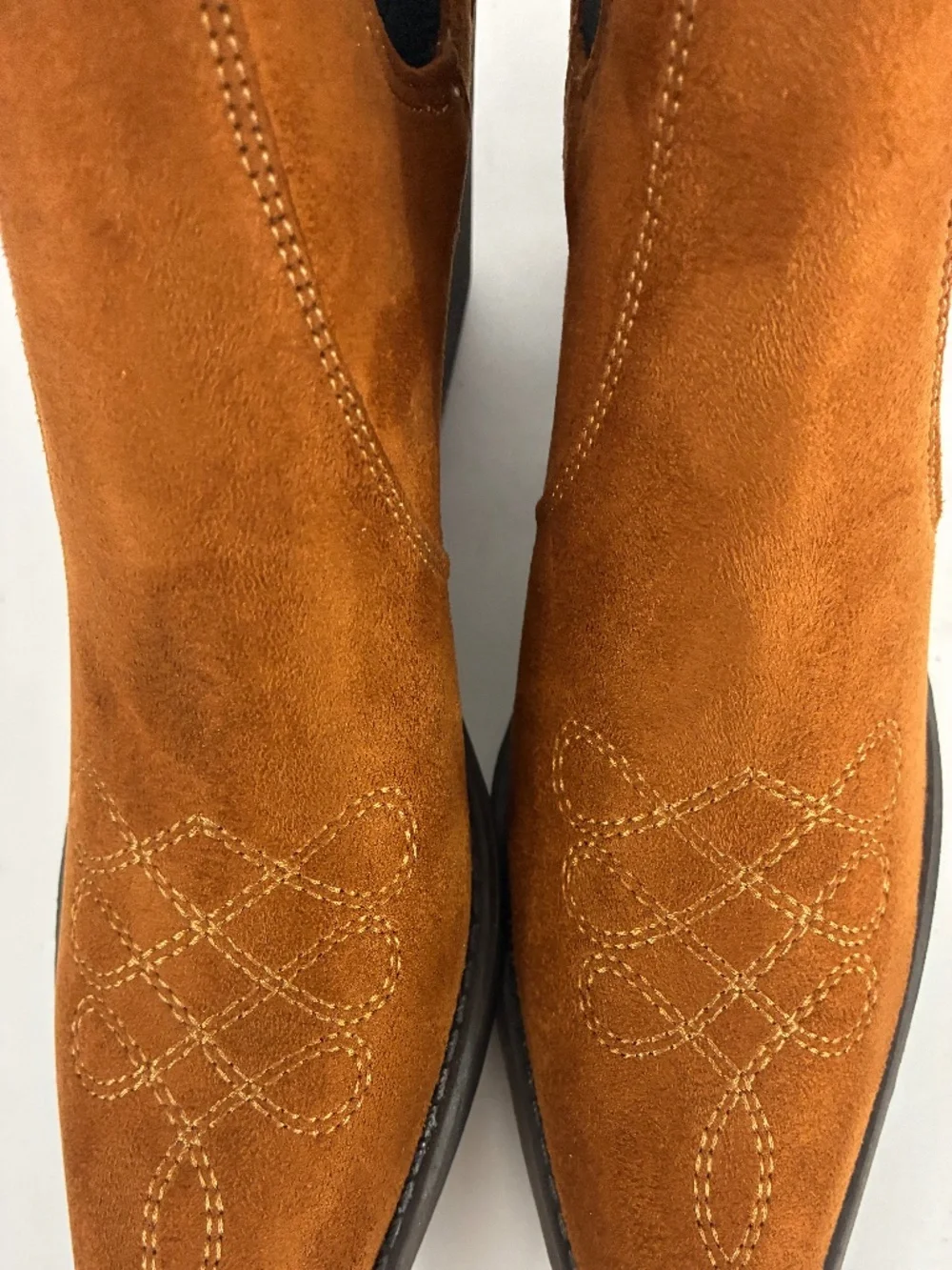 Western Embroidered Suede Boots NEW 4 Chelsea Ankle Block heel Chestnut Brown